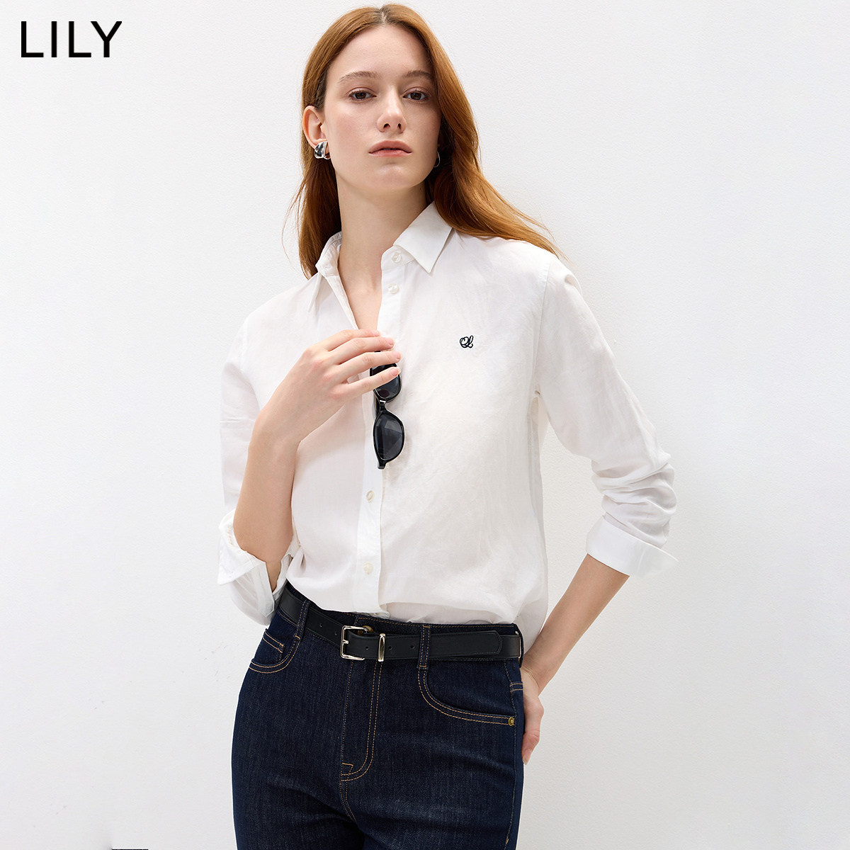 LILY2026秋新款女装莱赛尔亚麻混纺翻领宽松直筒休闲通勤衬衫外套