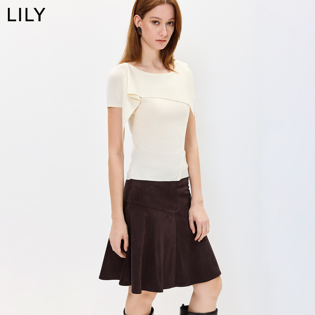 LILY秋新莱赛尔混纺披肩针织衫