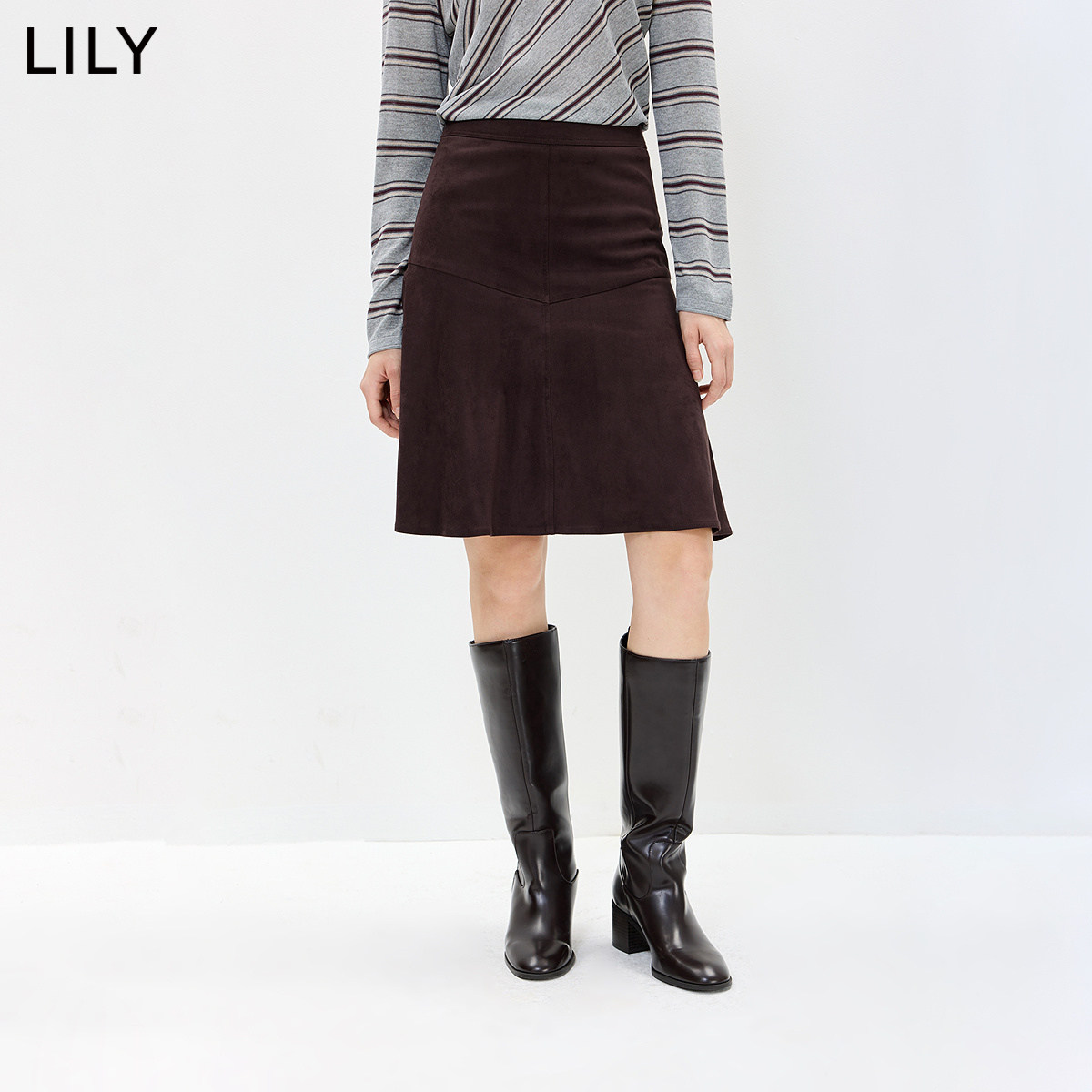 LILY2026秋新款女装复古简约高腰休闲百搭通勤深色小鱼尾裙半身裙