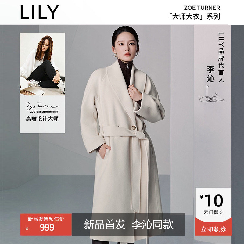 LILY冬新款双面呢大衣青果领