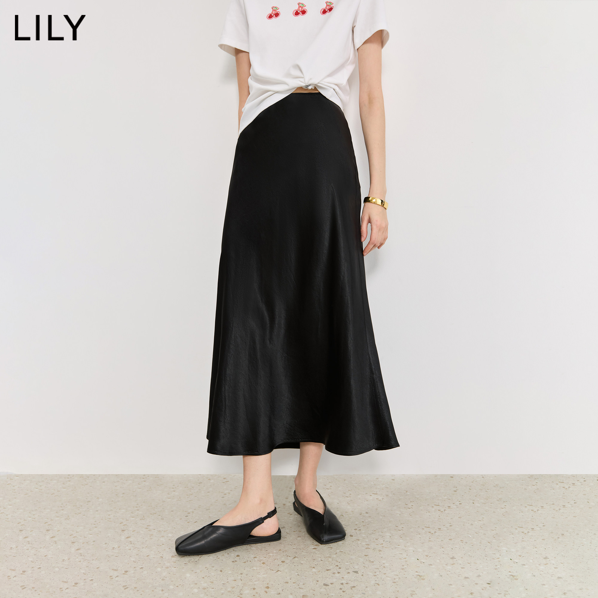 100%醋酸LILY2026夏新款复古气质垂感百搭通勤黑色鱼尾裙半身裙女