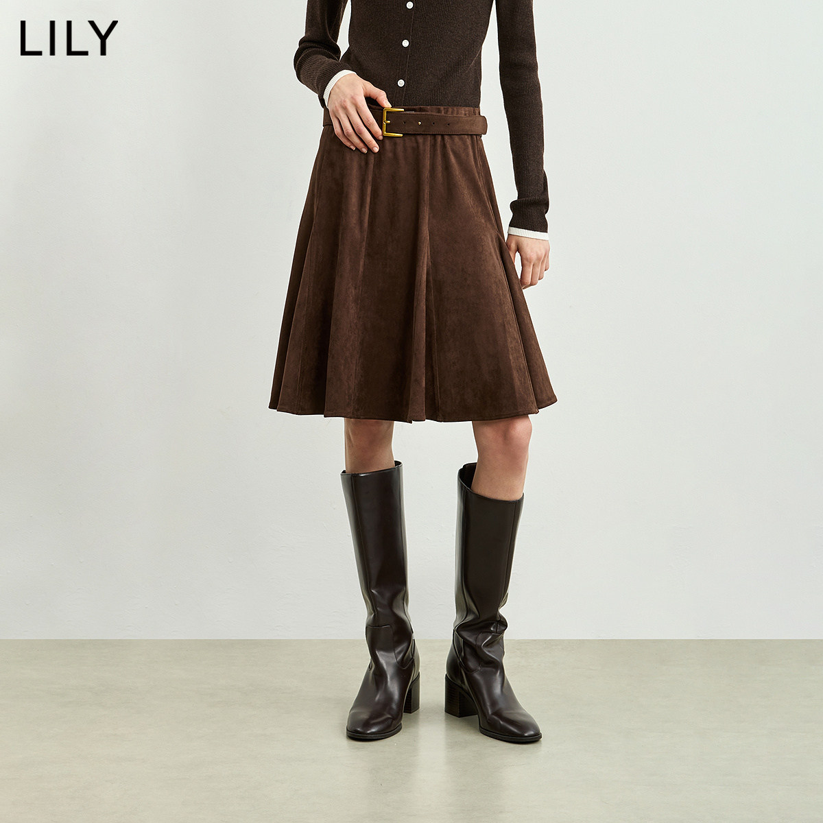 LILY2026冬新款女装复古绒感高腰立体裁片休闲A字鱼尾伞裙半身裙