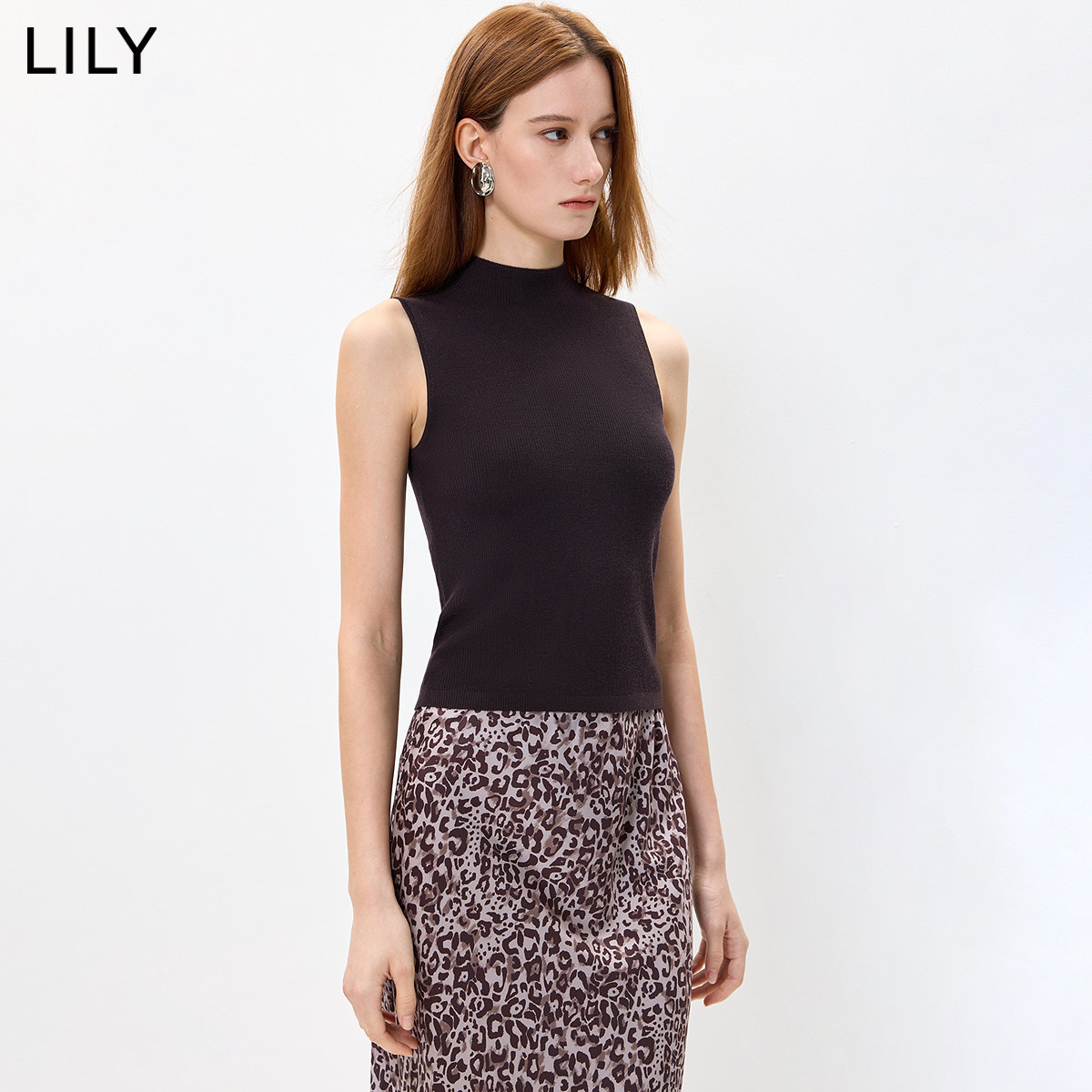 100%羊毛LILY2026秋新款简约小高领修身百搭通勤无袖针织衫背心女