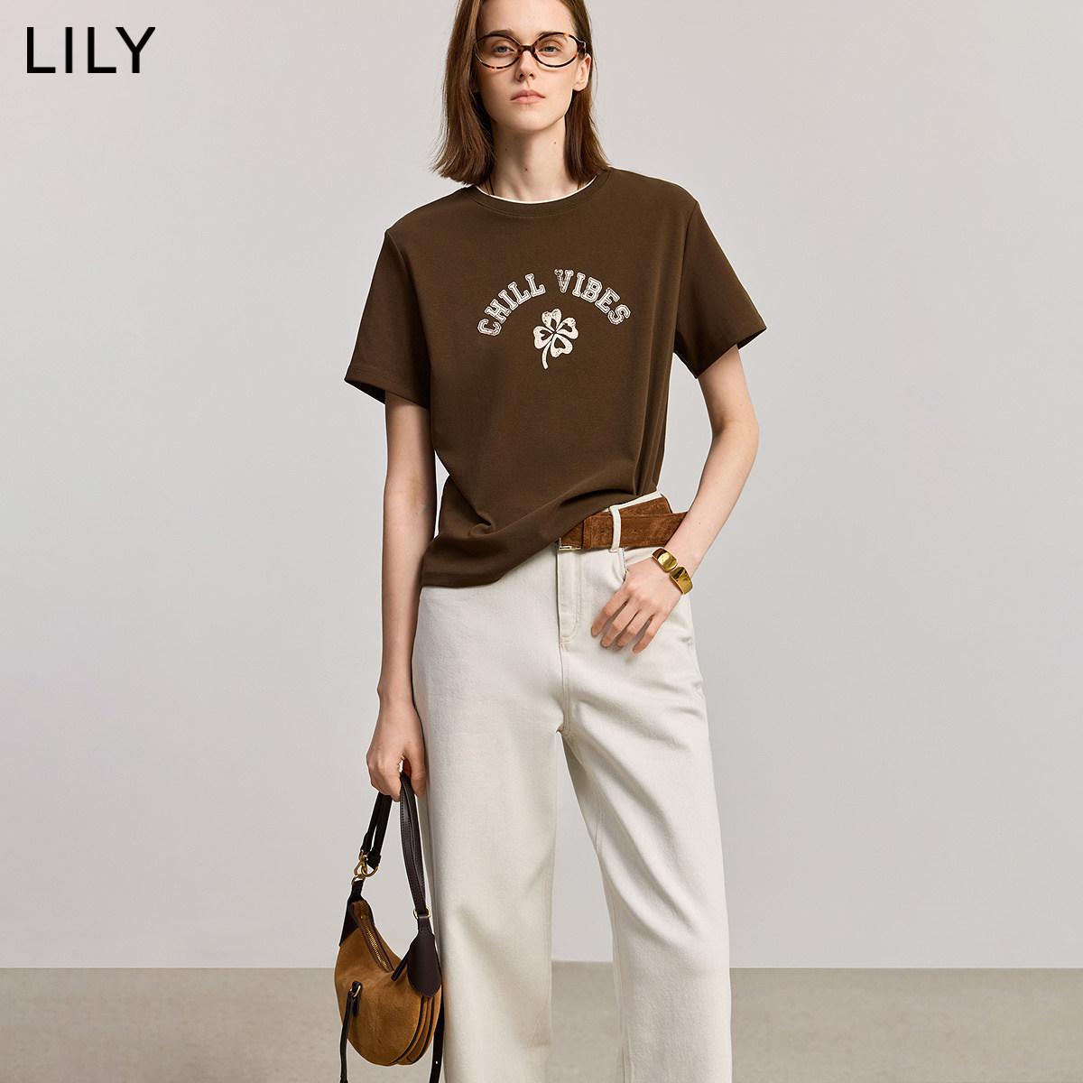 LILY夏季四叶草印花短袖T恤凉感