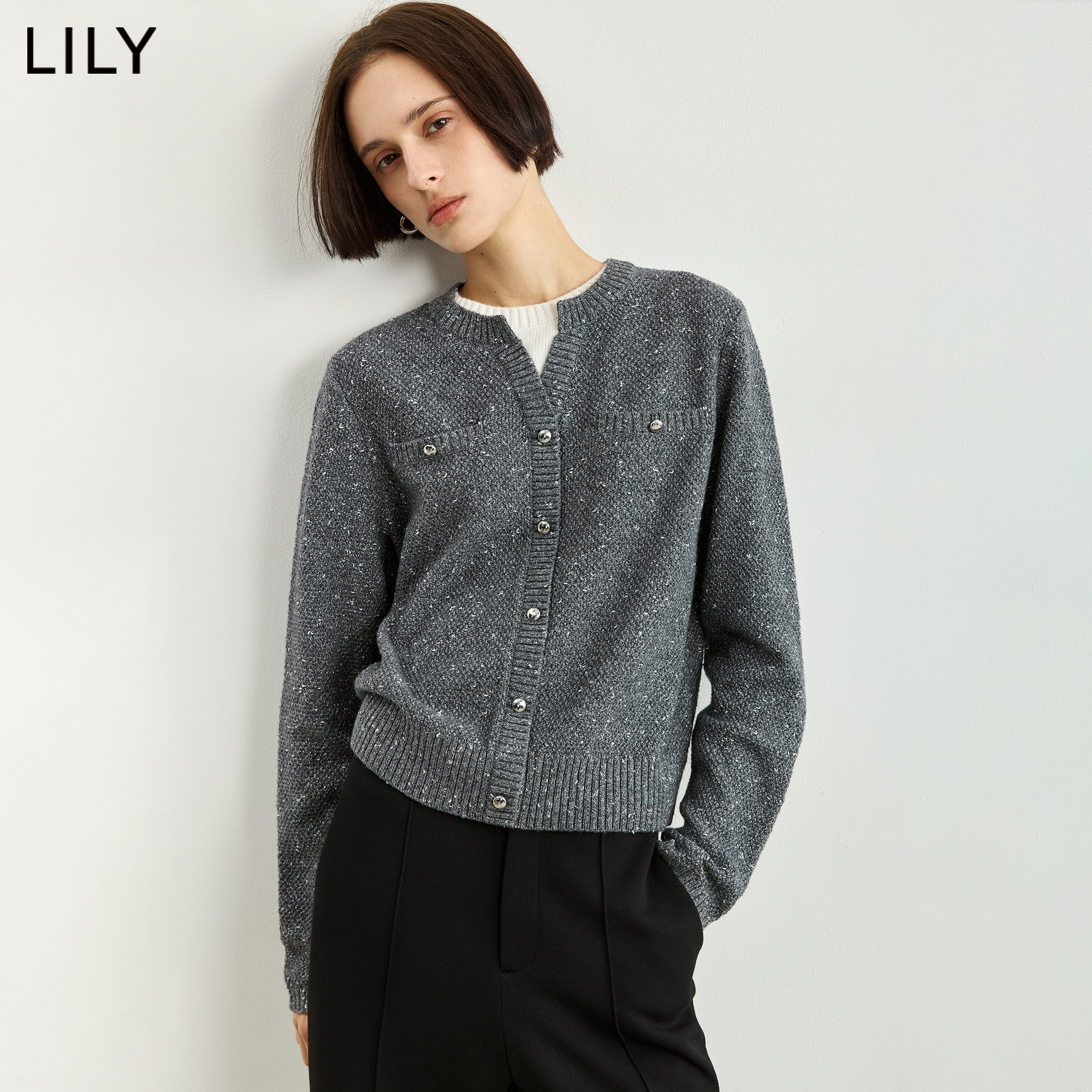 LILY小香风撞色假两件针织衫