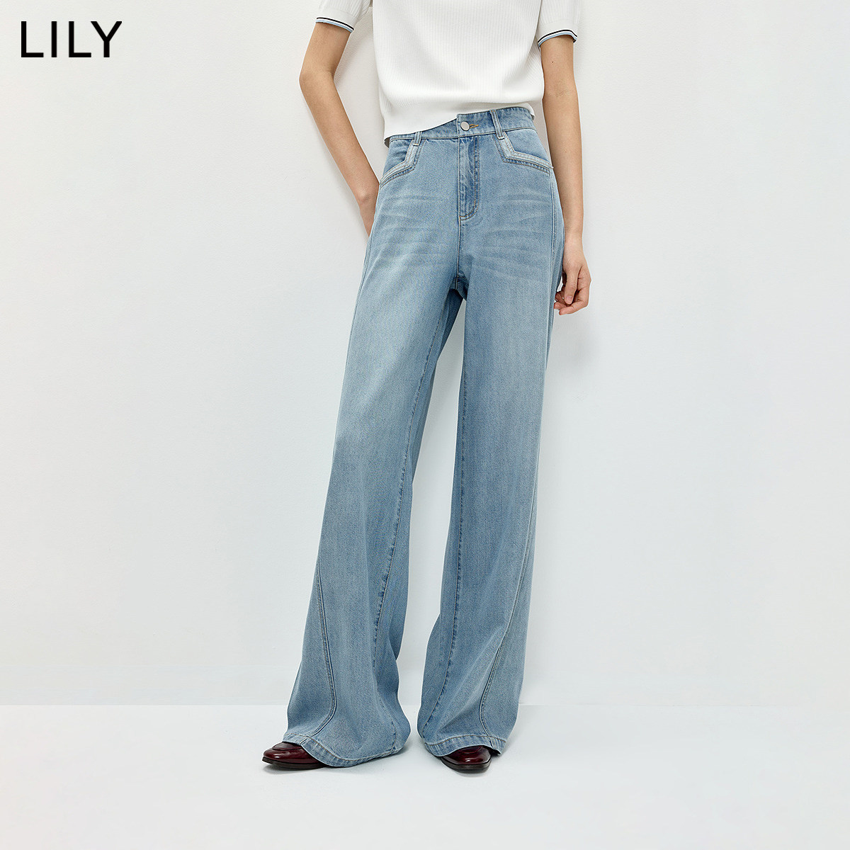 LILY夏新款复古宽松阔腿牛仔裤