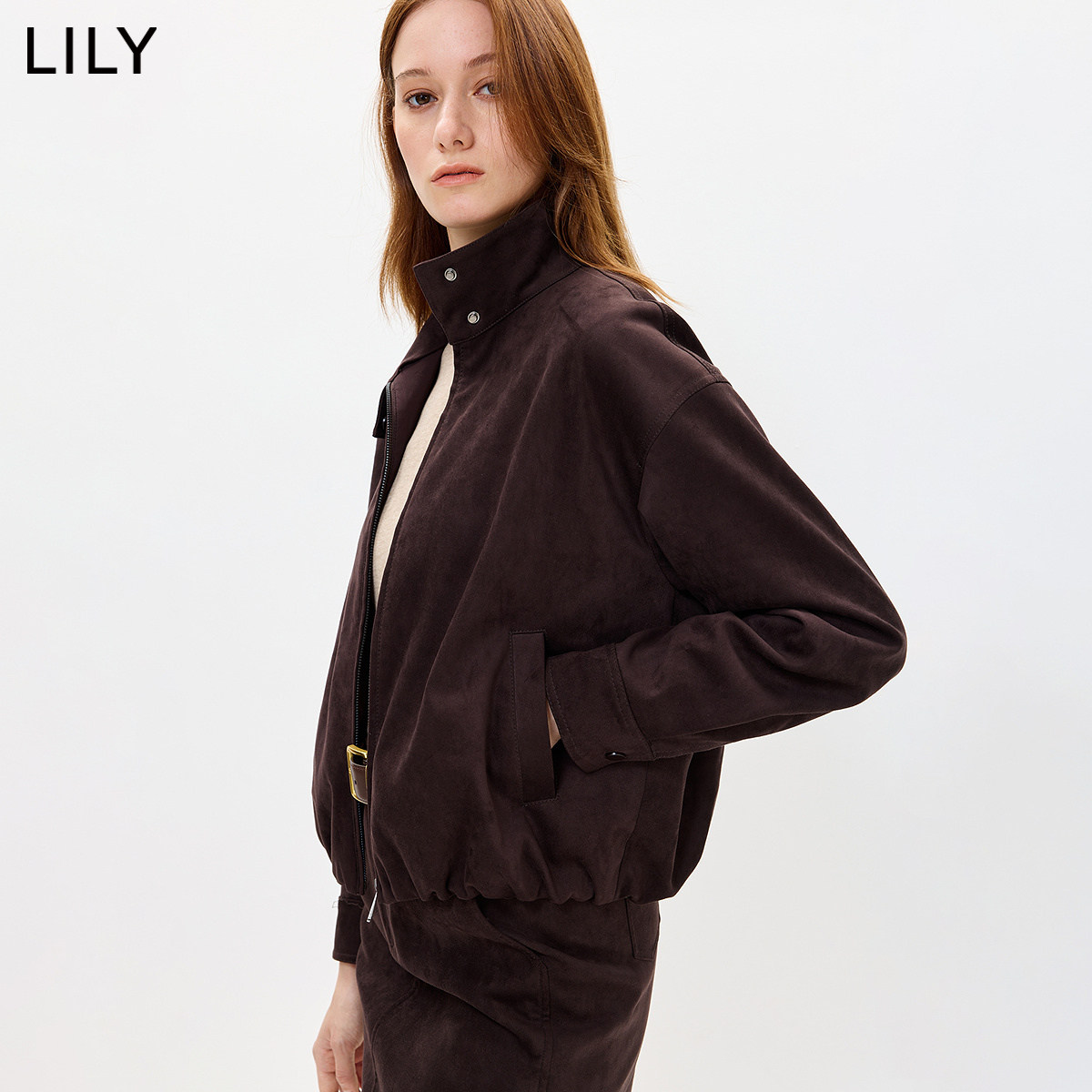 LILY2026秋新款女装复古翻领立领微宽松休闲通勤百搭长袖夹克外套