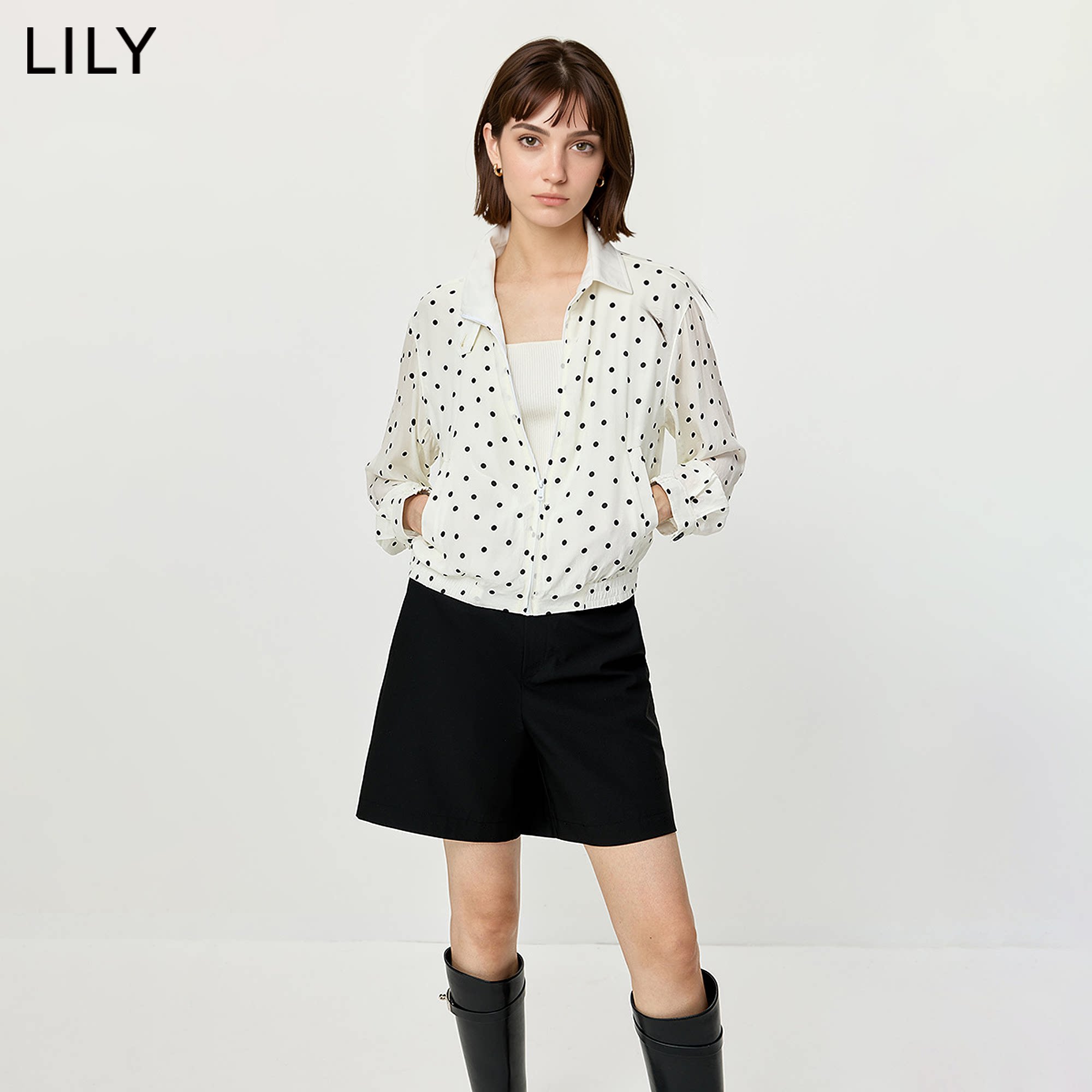 LILY2026夏新款女装莱赛尔混纺翻领立领宽松休闲通勤薄款外套罩衫