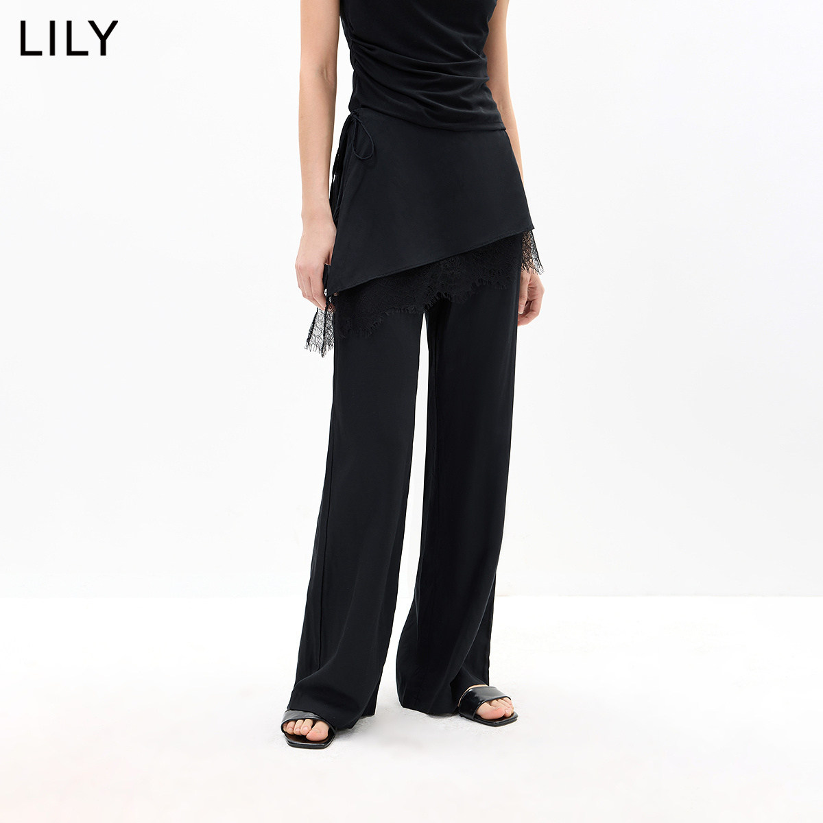 LILY秋新莱赛尔亚麻直筒裤女