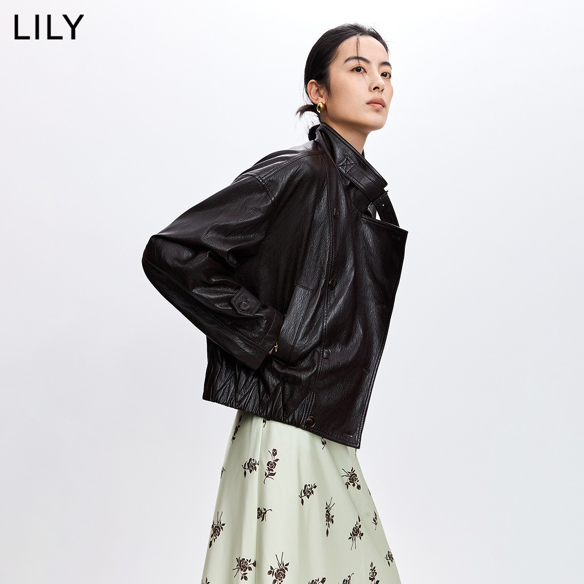 LILY2026春新款复古美拉德帅气蛋白PU休闲通勤百搭夹克外套女短款