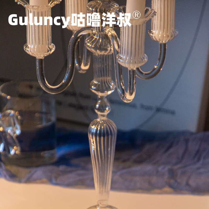 轻奢婚庆道具透明玻璃烛台家居派对婚礼聚会西餐厅餐桌装饰摆件