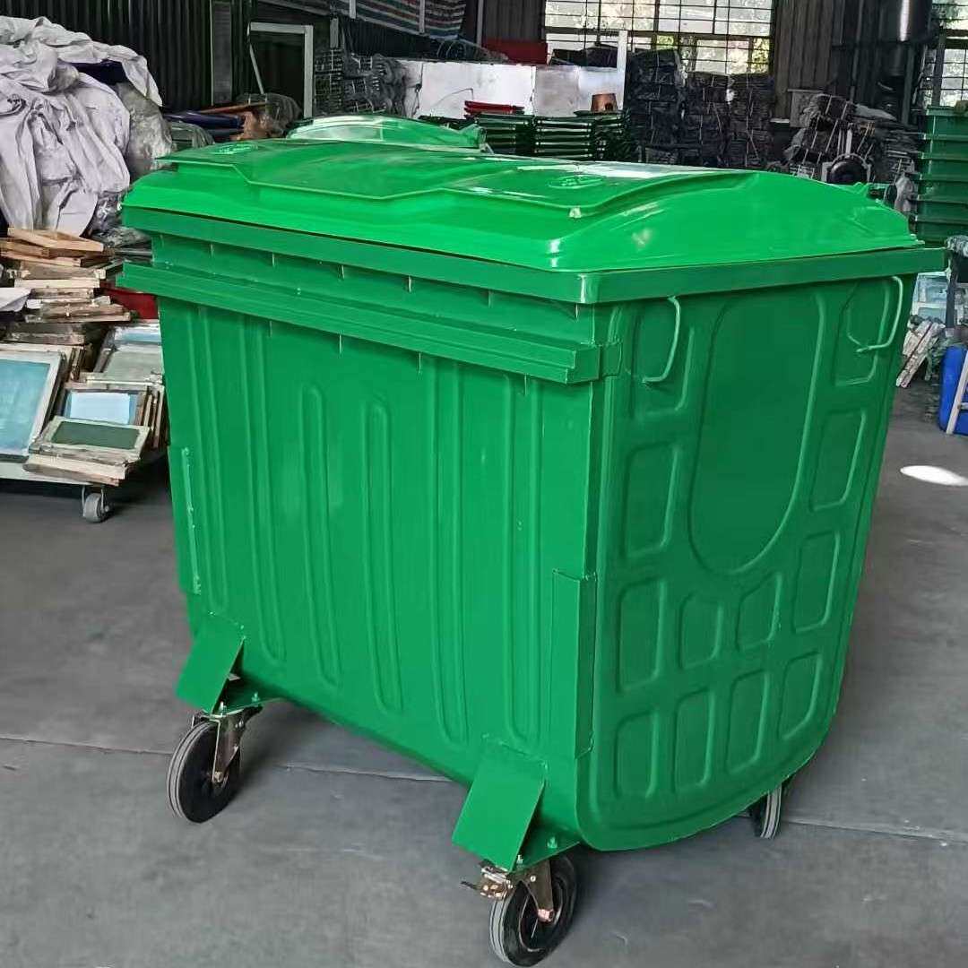 外贸出口型1100升镀锌板烤漆垃圾桶大容量欧式金属环卫垃圾箱