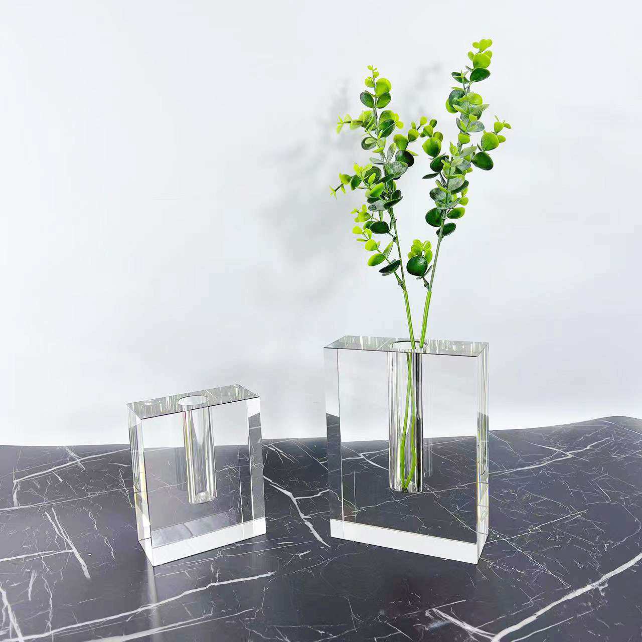 现代简约欧式透明水晶玻璃方块花器花瓶花插摆件样板房售楼处饰品