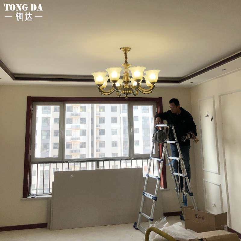 美式古铜客厅全铜吊灯复式楼复古大厅多层吊灯别墅卧室主房间灯具