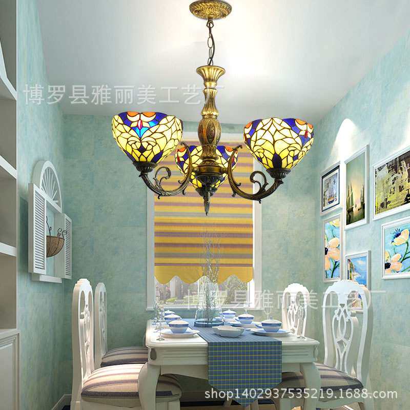 美式乡村玫瑰花客厅吊灯铁艺家具场所酒店玻璃灯具厂家直销代发