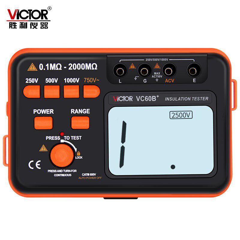 胜利仪器数字兆欧表绝缘电阻测试仪500V数字摇表VC60B+/60D+/60E+