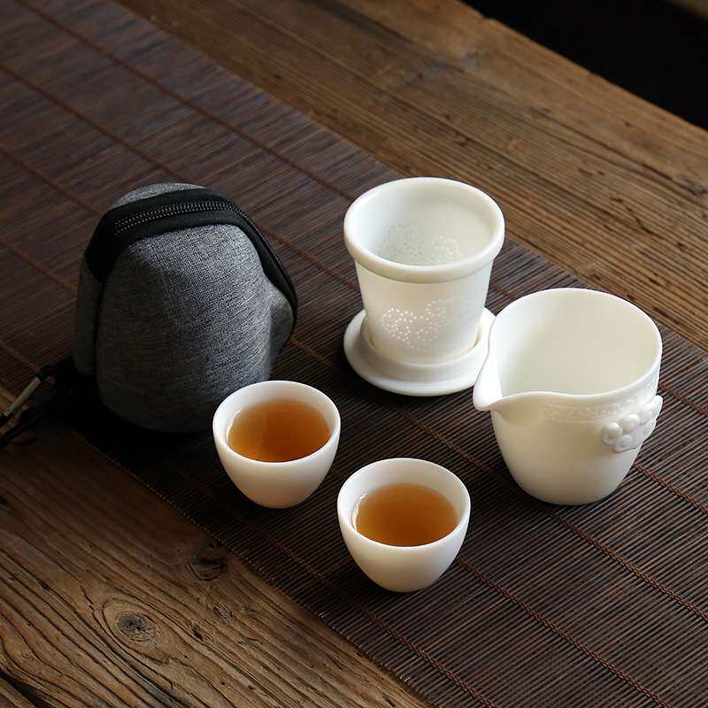 德化高档猪油白羊脂玉瓷素烧一壶二杯祥云快客杯旅行茶具厂家直销