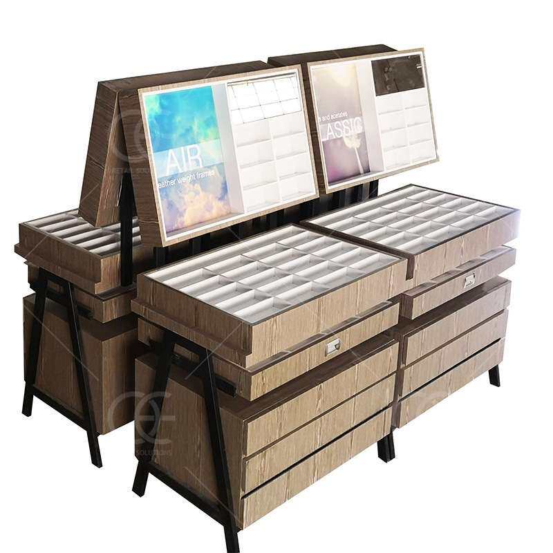 现代眼镜展示柜铁木现货带灯墨镜墙台创意展示架专用加工设计展示