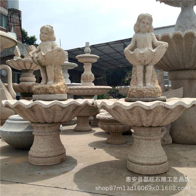 石雕欧式喷泉花岗岩西方人物雕塑花钵叠水盆酒店小区流水摆件工艺