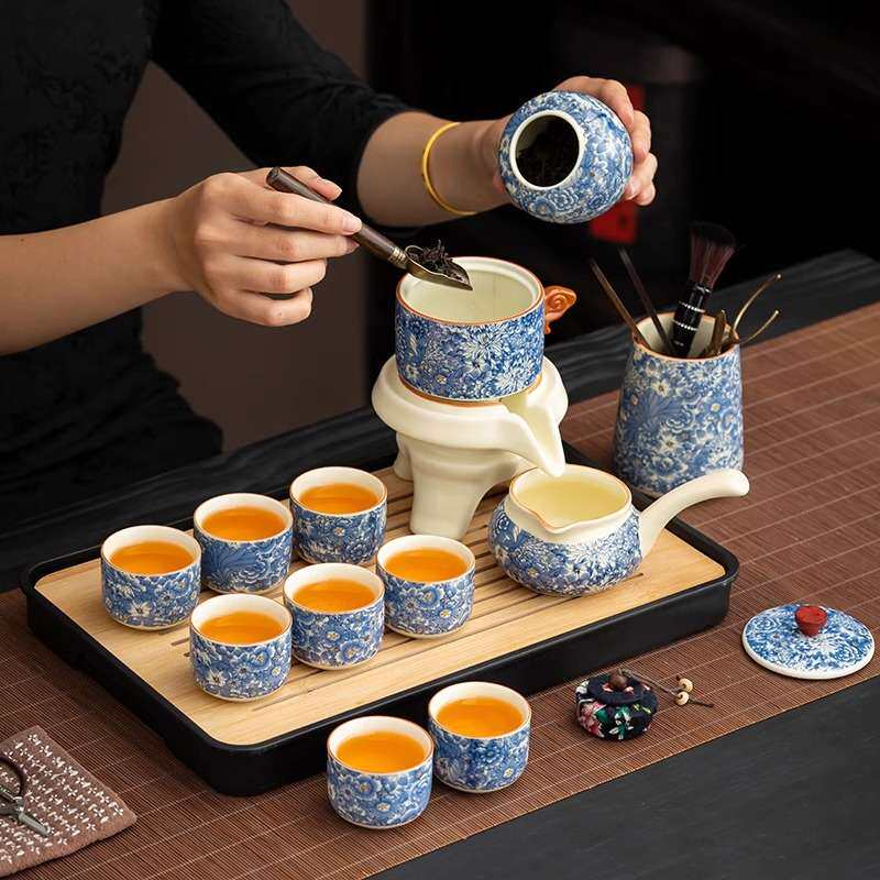 汝窑繁花自动茶具套装陶瓷茶壶整套家用中式复古精致懒人泡茶神器