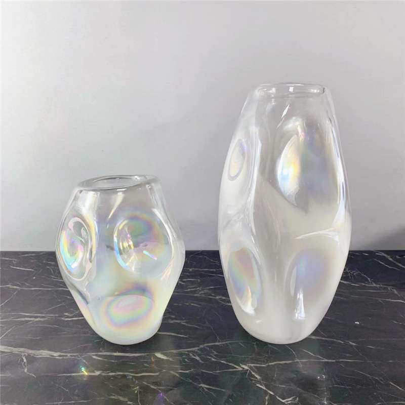 现代轻奢彩色玻璃插花瓶摆件样板间餐桌玄关茶售楼处软装饰品花器