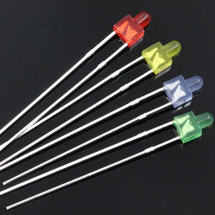 直插灯珠F2/2MM奶嘴带色长脚红发红光黄色蓝灯绿光LED发光二极管