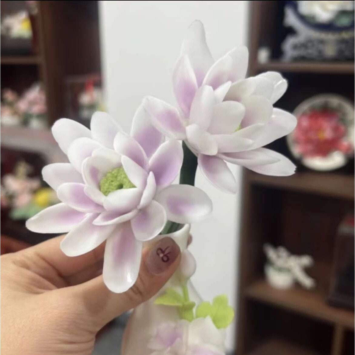 陶瓷特色手工捏制莲花荷花荷叶莲蓬装饰花客厅摆件桌面摆件