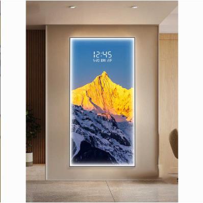 梅里雪山玄关装饰画电子屏钟表过道走廊挂画日照金山入门壁灯画