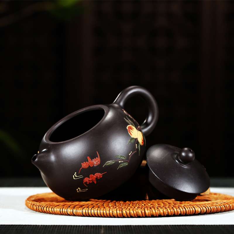 宜兴紫砂壶纯全手工仙桃西施原矿黑泥家用功夫泡茶壶红茶具套装