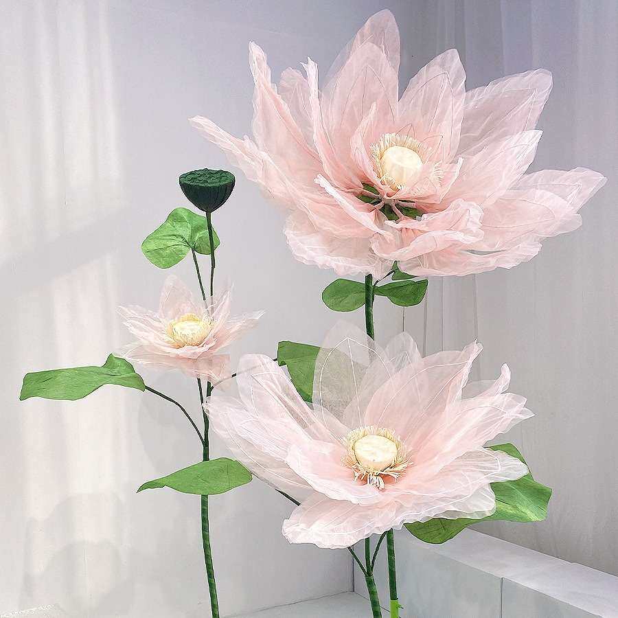 巨型荷花莲花荷叶大型电动会动的真丝花商场美陈打卡橱窗古风道具