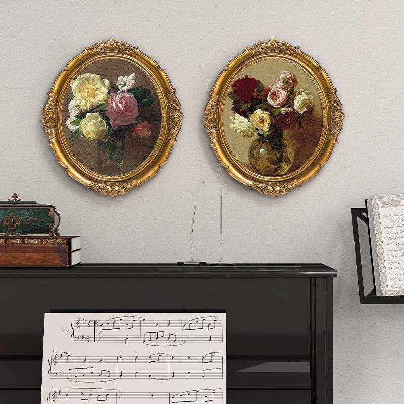 壁画餐厅复古欧式美式法式挂画拉图尔装饰画床头卧室花卉古风中