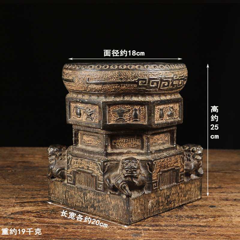 仿古石雕天然青石八宝石墩中式复古建筑柱墩柱础民俗怀旧装饰摆件