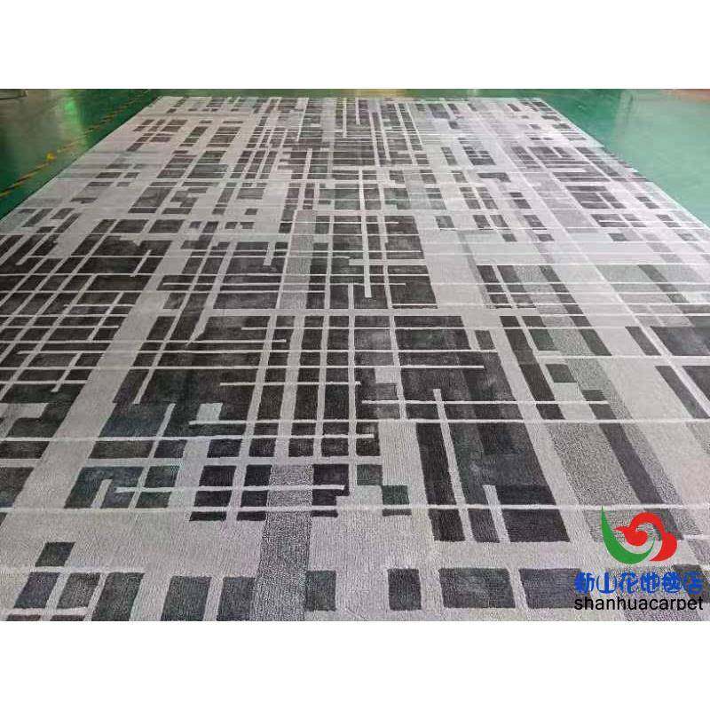 现代简约长方形几何格子中式客厅茶几地毯书房大厅接待室贵宾室