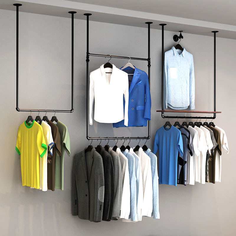 工业风服装店墙上挂吊架装饰架家用复古水管铁艺置物架多层展示架