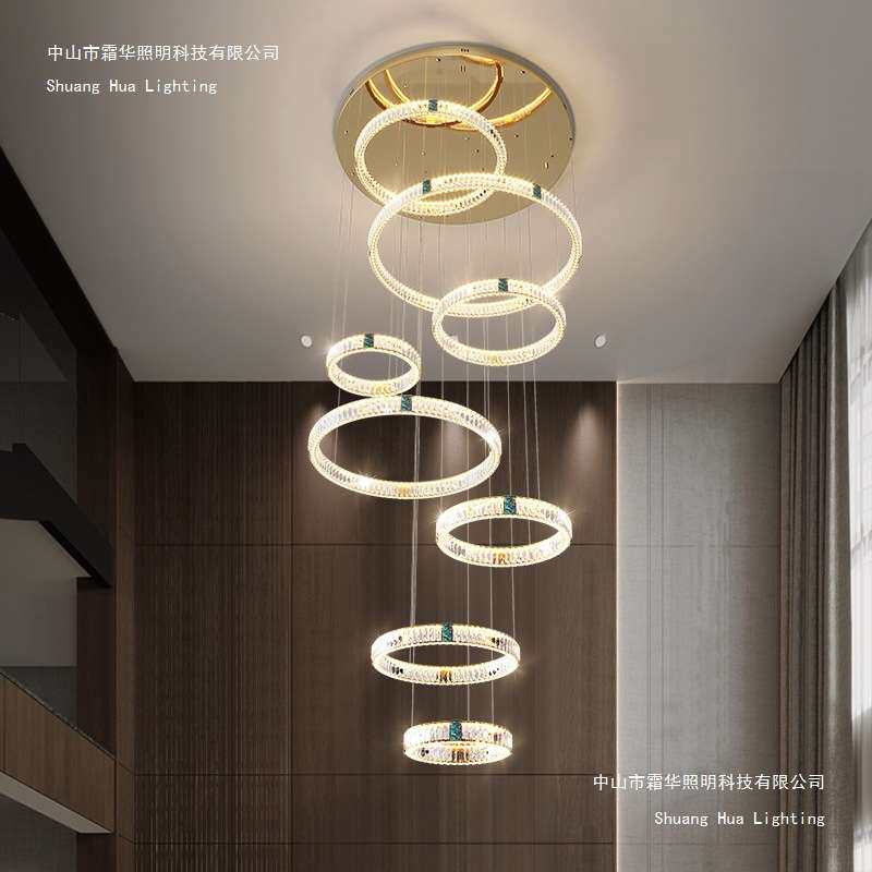 楼中楼客厅大吊灯现代轻奢挑空多层楼梯灯具复式楼别墅水晶吊灯