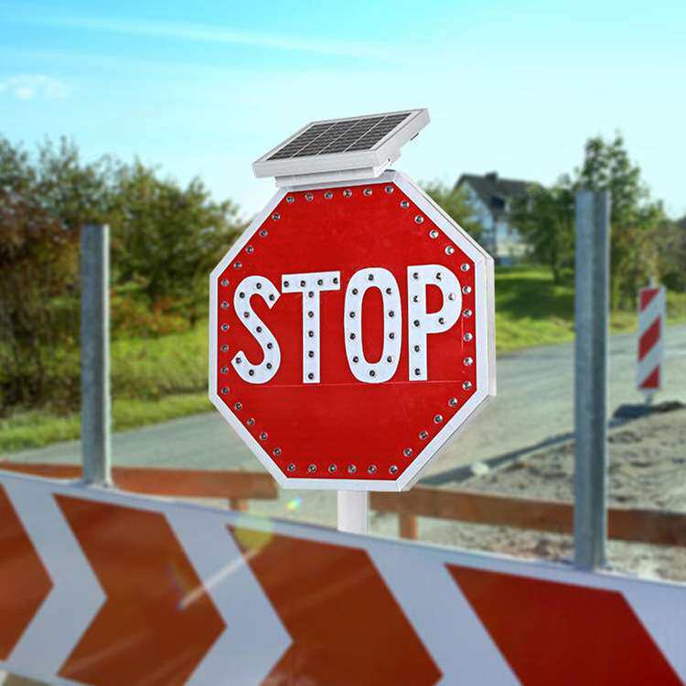 道路施工警示灯太阳能停车让行标志交通设施STOP标志牌