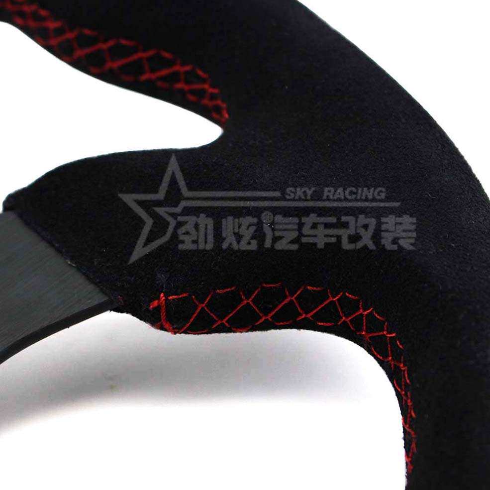 13寸D型改装方向盘 平面绒皮架子无标方向盘 磨砂漂移翻皮方向盘