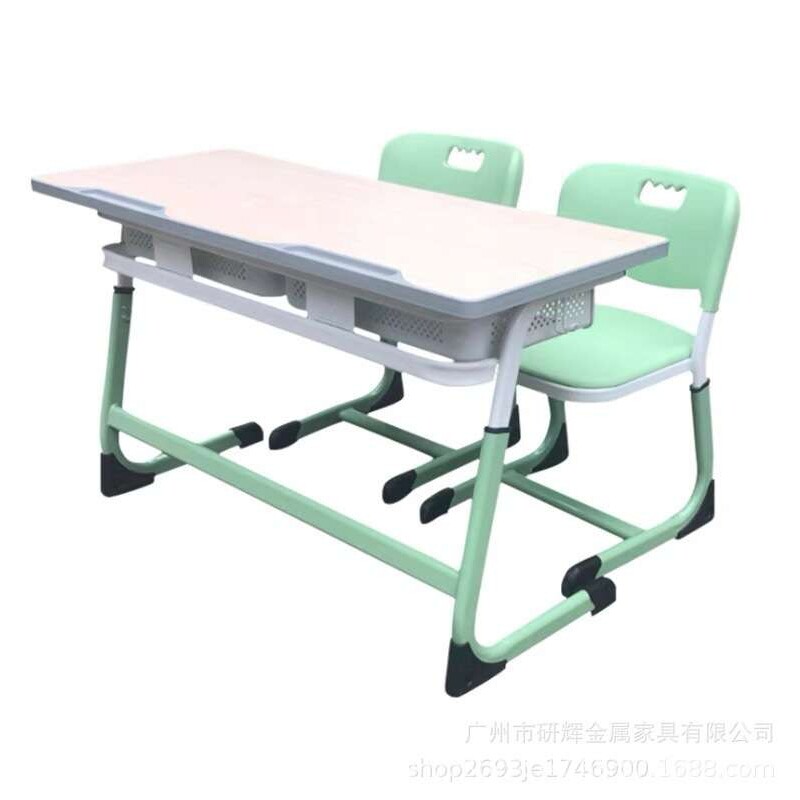 学校学生课桌椅法式抽芯弯可升降中空椅板单双人课桌椅教室写字桌