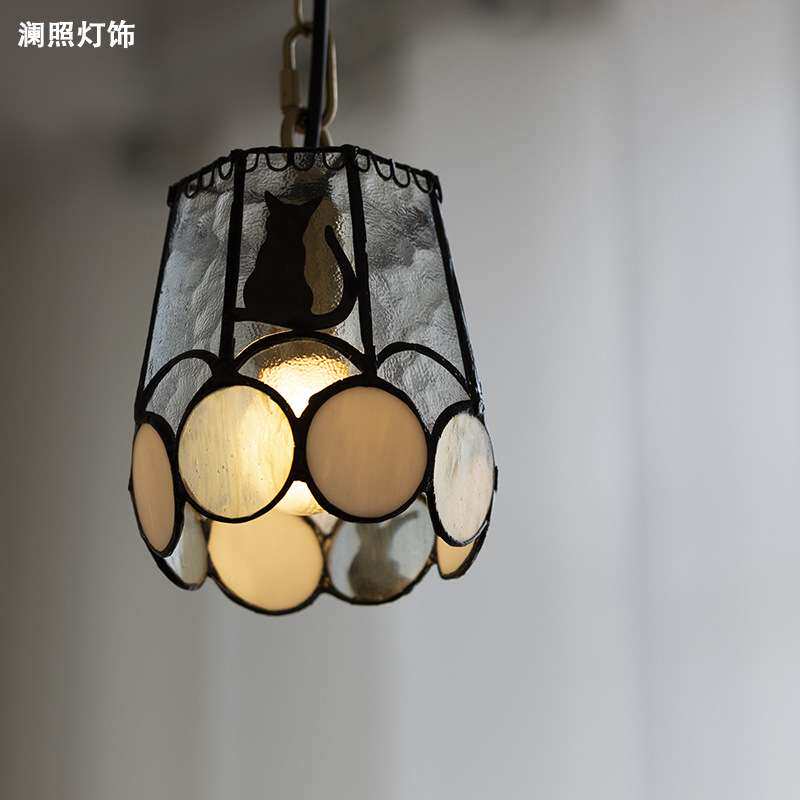 日式创意猫咪全铜玻璃吊灯复古个性床头玄关吧台过道民宿手工灯具