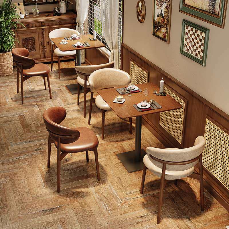 实木咖啡厅奶茶店卡座沙发桌椅组合茶楼西餐厅藤编商用餐饮店座椅