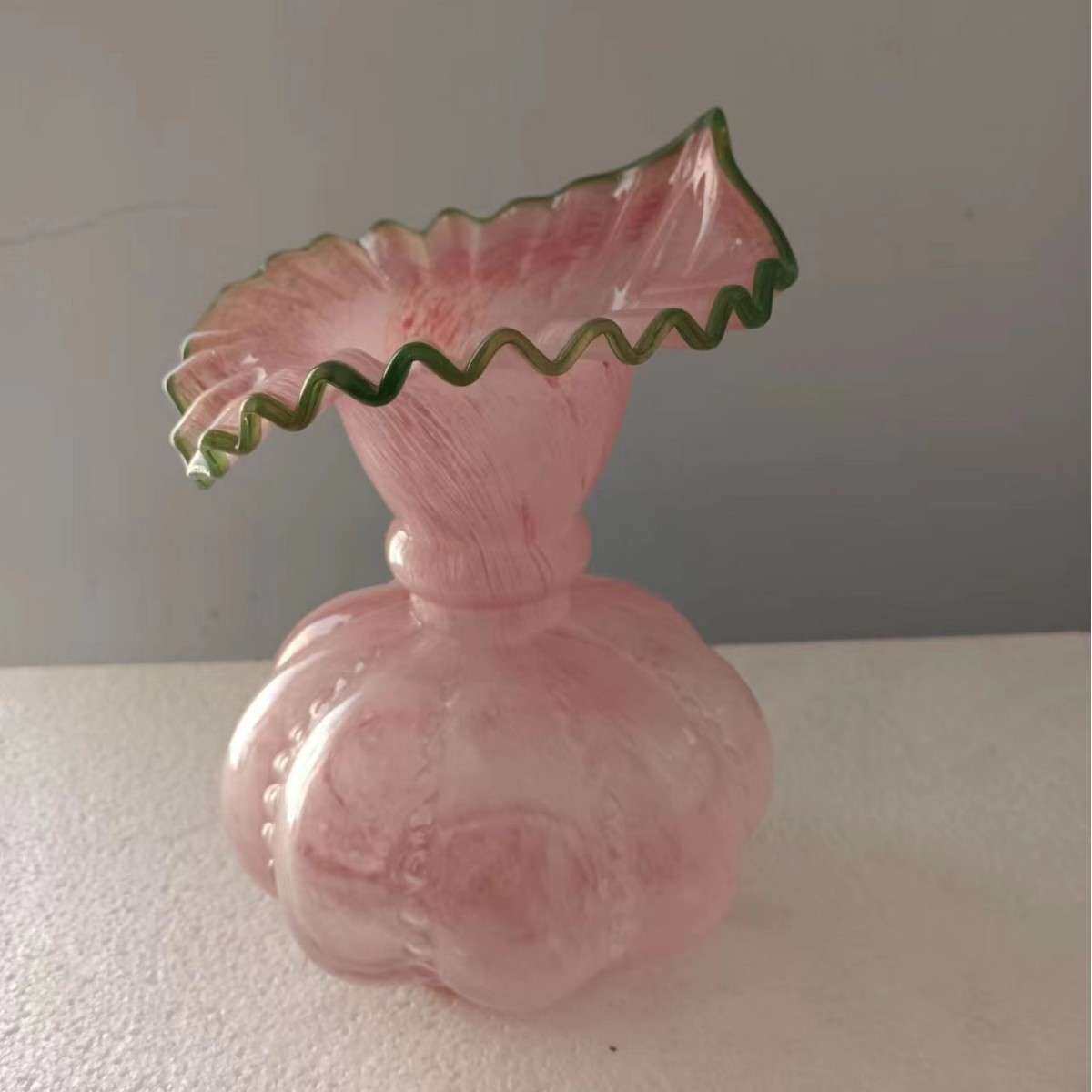 中古芬顿风南瓜手工琉璃花瓶法式复古鲜花器桌面摆件玻璃水培瓶