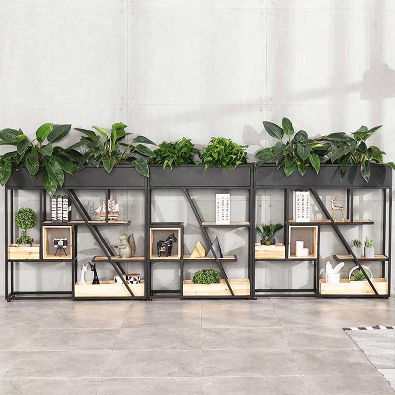 咖啡厅铁艺隔断置物架工业风餐厅客厅玄关屏风落地绿植矮展架子