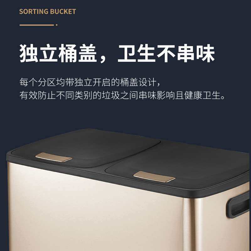 40L/60L不锈钢分类桶大容量干湿分离厨房商场学校脚踏缓降收纳桶