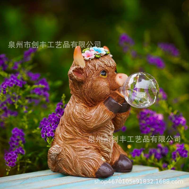跨境太阳能牛牛吹泡泡灯户外庭院割草机/草坪机