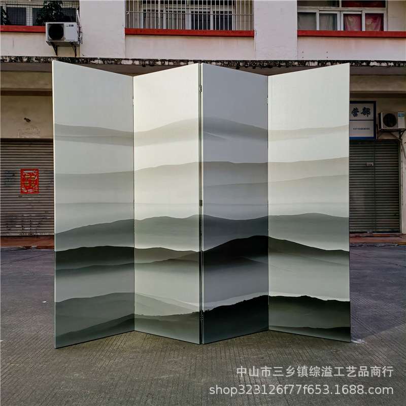 双面喷绘新中式山水图屏风客厅会议室办公室酒店活动折叠屏风隔断
