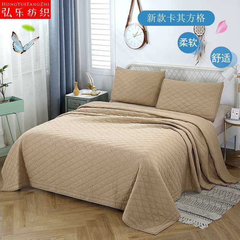 浅灰色白色卡其色豆绿色方格被床单式 床上三件套 床上家纺用品