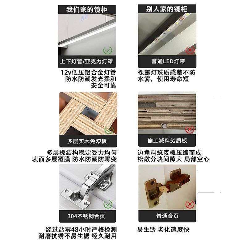 实木浴室智能镜柜单独挂墙式带灯除雾卫生间美妆镜子带收纳一体柜