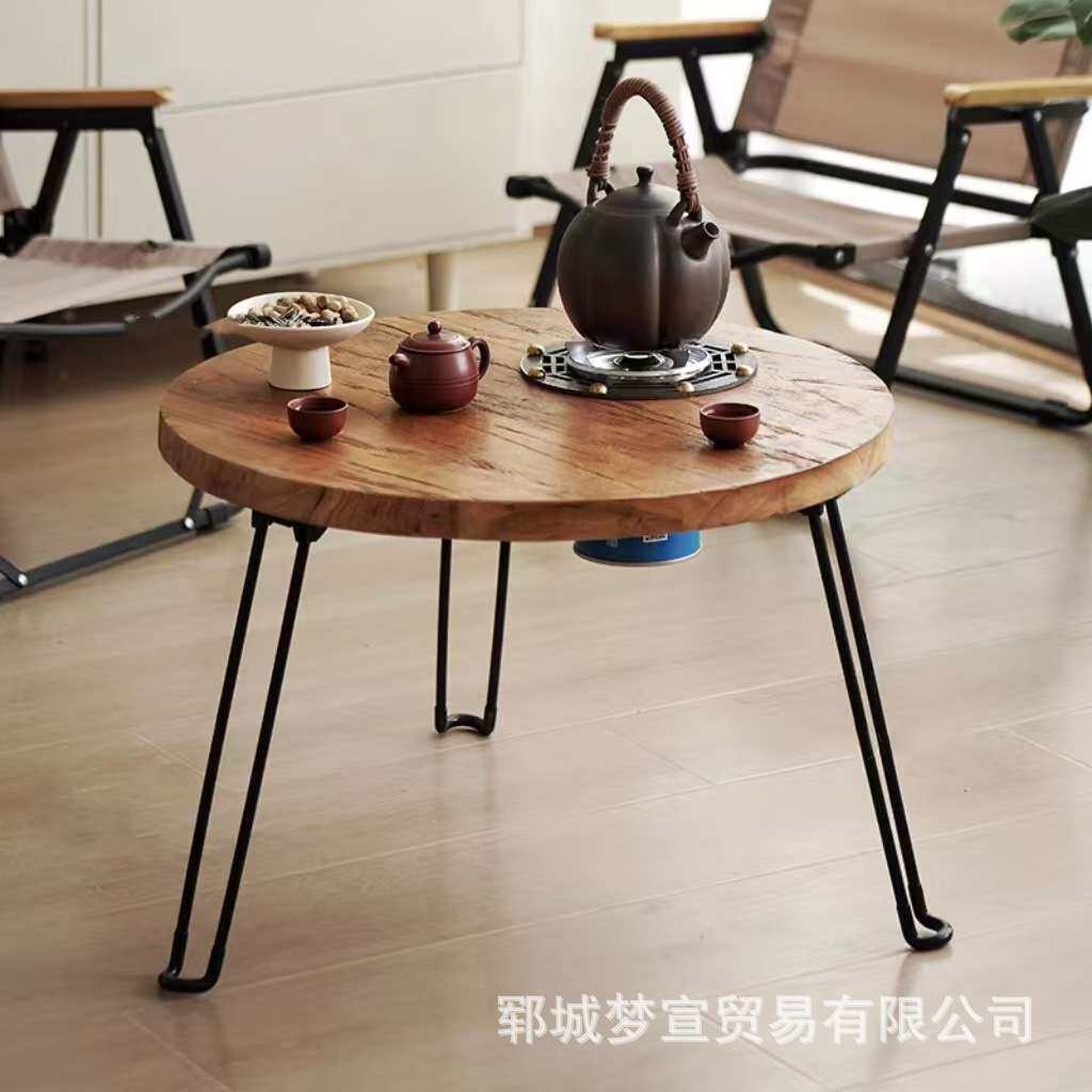中式老榆木铁艺茶桌围炉煮茶桌长方形喝茶桌可折叠榻榻米茶几茶桌