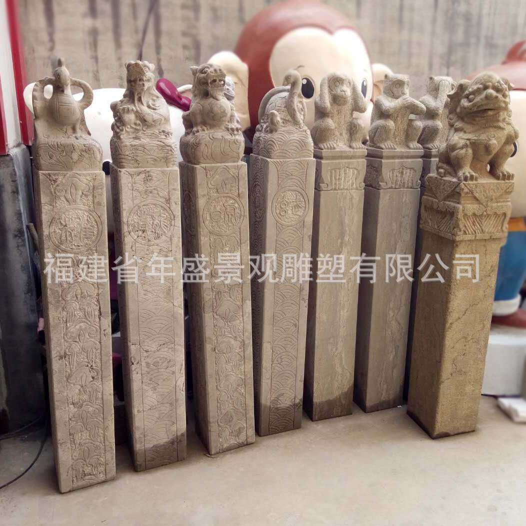 仿古石雕十二生肖拴马桩 古建装饰老物件 福建惠安雕刻厂家