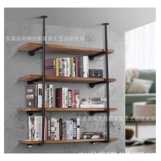 美式工业风铁艺水管层板置物架 墙上装饰展示架 复古实木隔板壁挂